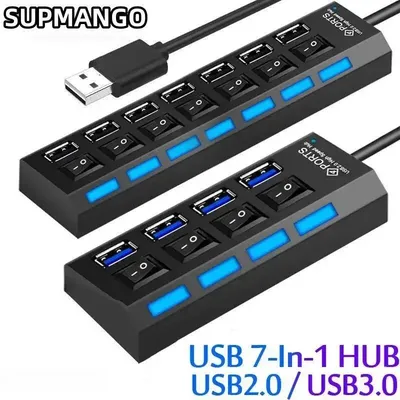 USB HUB USB Switch Hub 2.0 Adapter High Speed Multi 7 Ports Hub USB On Off Tragbarer Splitter für Image