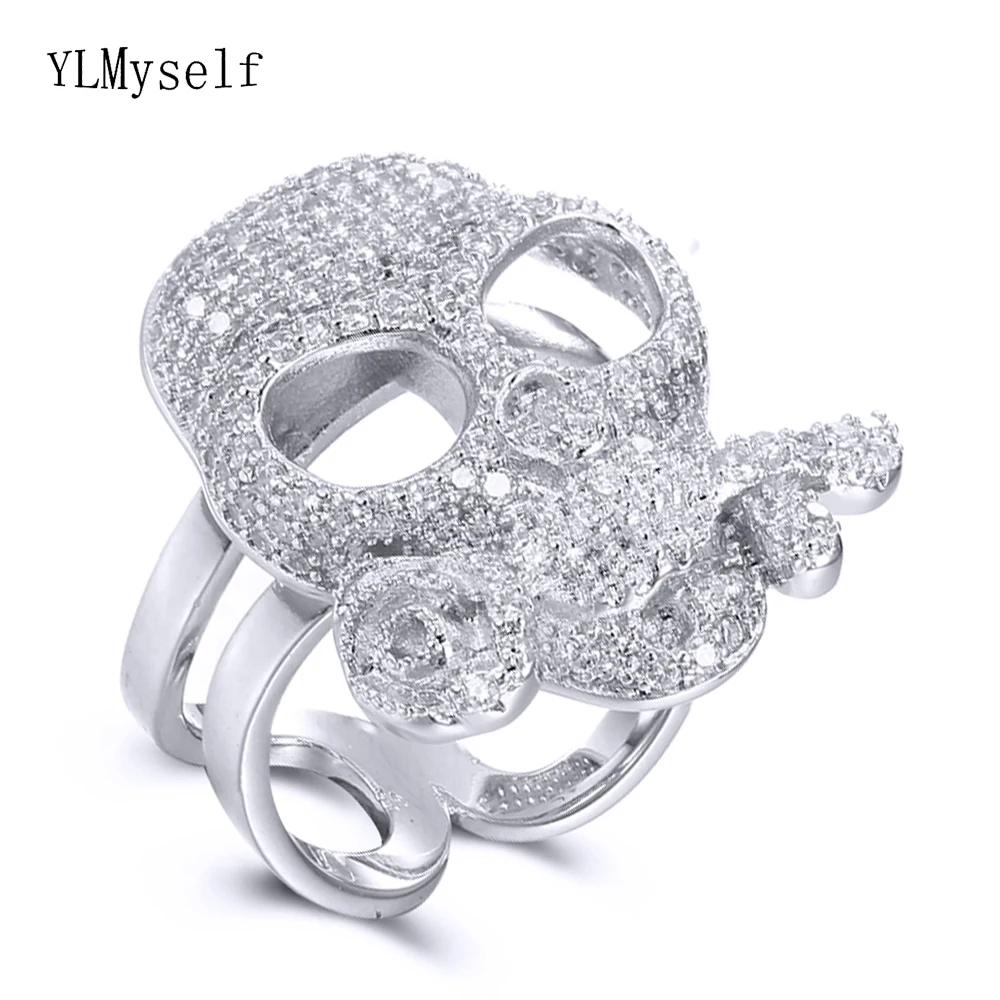 Niedlicher Schädel mit Rosen ring romantisches Geschenk für Mädchen gebratener Spezial schmuck Voll kristalls teine einzigartige cz Ringe Image