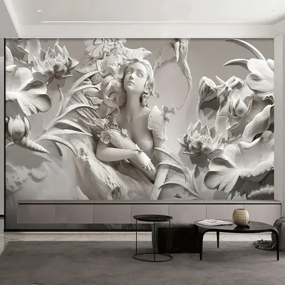 Benutzer definierte Wandbild Tapete 3d Relief Lotus Mädchen Mode Fresko Wohnzimmer Schlafzimmer Image