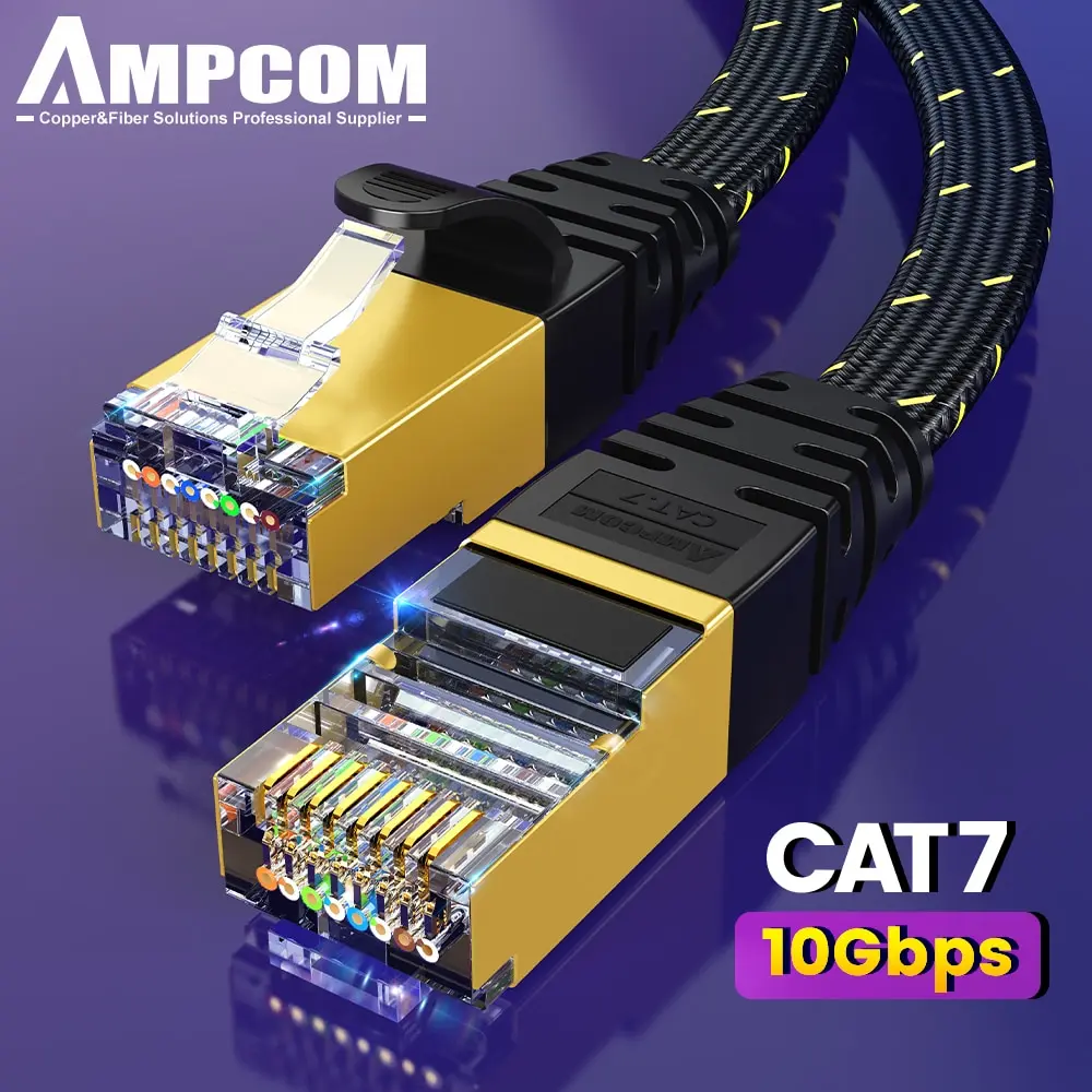 Ampcom cat7 ethernet kabel flat lan kabel sftp rund rj45 netzwerk kabel cat 7 internet kabel für router modem pc ps4 patch kabel Image