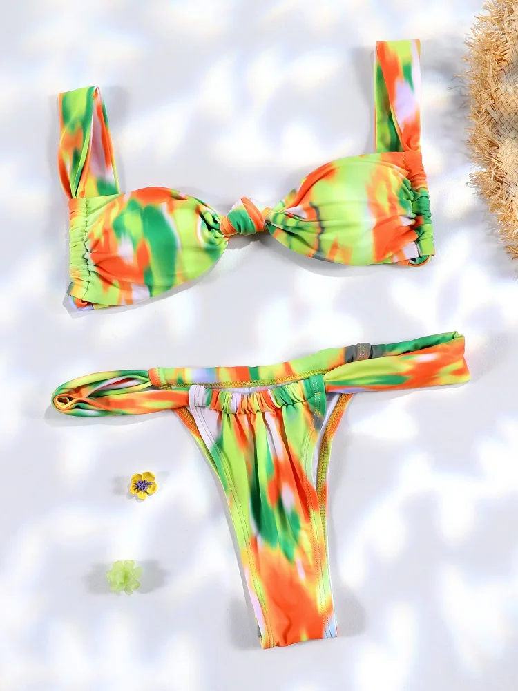 Tie Dye Bikinis Print Bade bekleidung Badeanzug Frauen sexy Badeanzug Bandage Biquini 2-teilige Beach wear 2024 Sommer Image