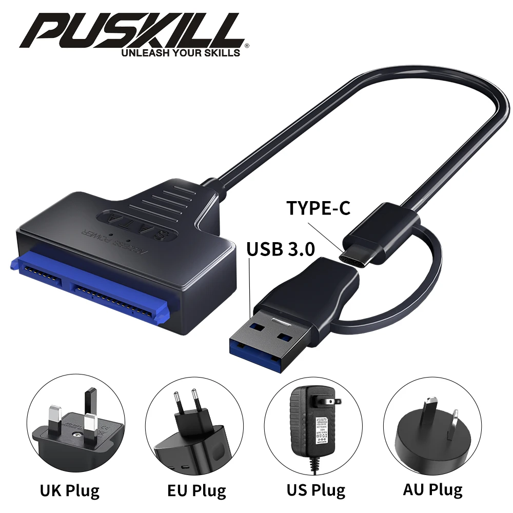 USB 3,0 zu Sata/Typ-C-Adapter Sata-Kabel 2.5/3,5 Zoll SSD HDD Sata III Festplatte mit 12V/2a Netzteil Image