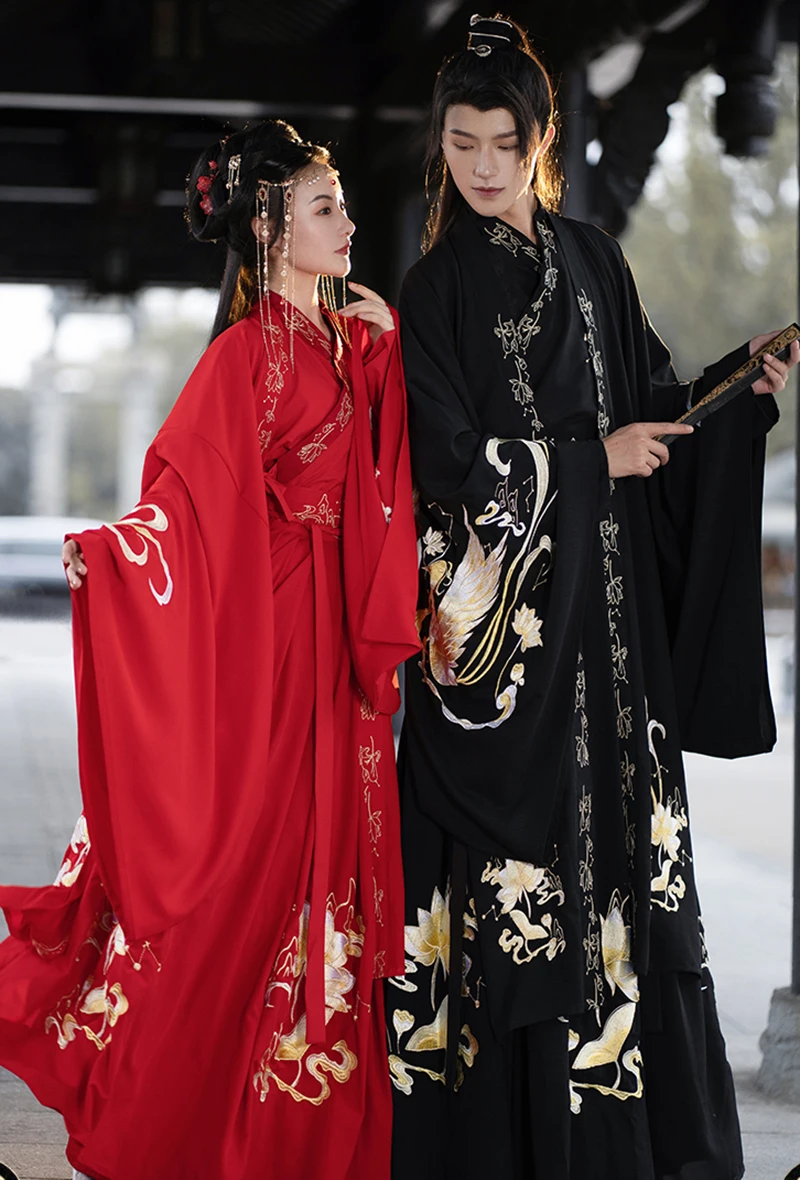 Chinesische Alte Hanfu Für Paare Halloween Cosplay Kostüm Party Kleid Hanfu Jacke Rot Schwarz Sets Für Männer Frauen Plus Größe