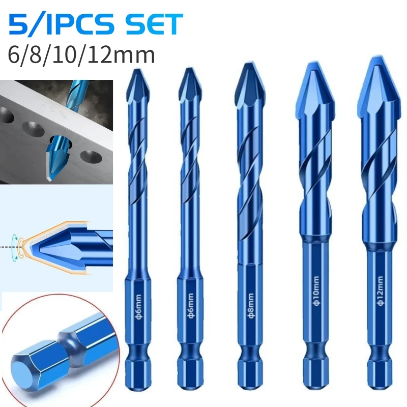 5PCS Neue Crooked Kopf Exzentrische Bohrer Set Für Keramik Fliesen Glas Haushalt Elektrische Bohrer Bits 6-12mm Bohren Werkzeuge Image