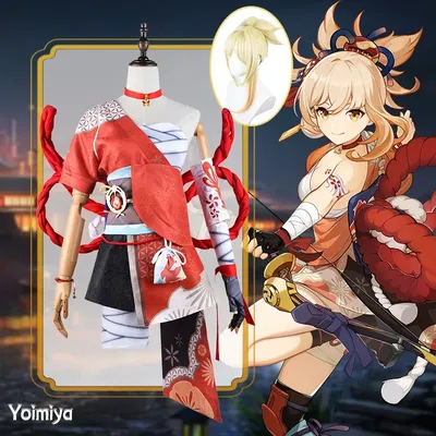 Genshin Impact Yoimiya Cosplay Kostüm Erwachsenen Karneval Uniform Perücke Anime Halloween Party Image