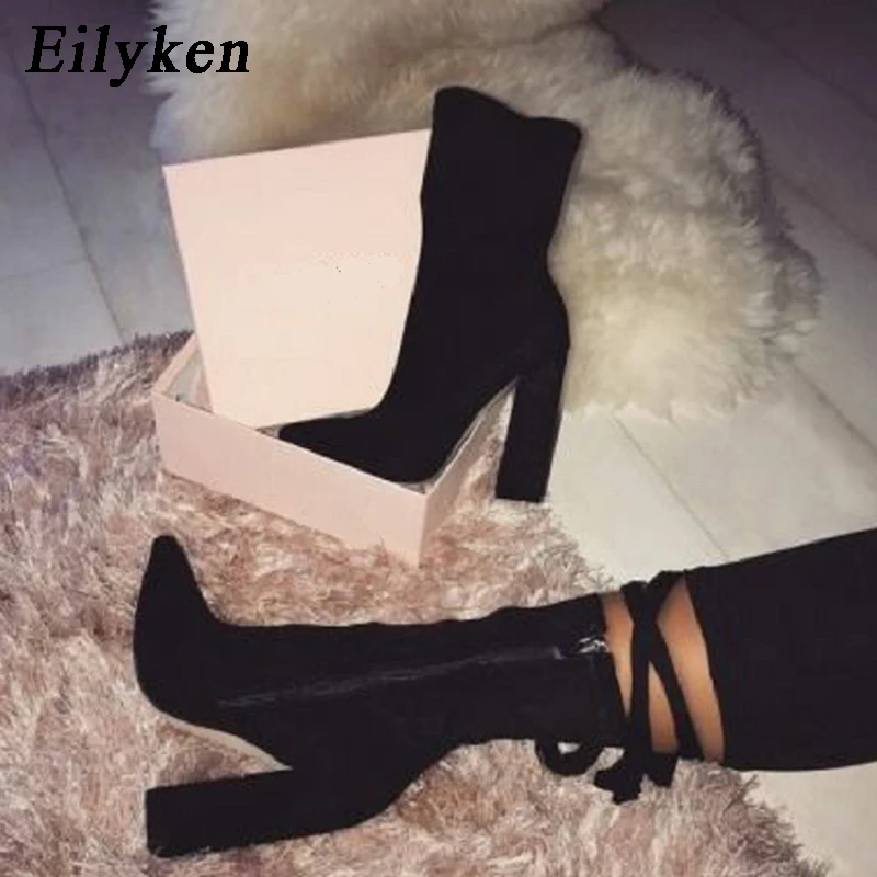 Eilyken 2026 Neue Flock Stiefeletten Frauen Herbst Winter Mode Spitz Ferse Zipper Damen Chelsea Schuhe Plus Größe 35-42