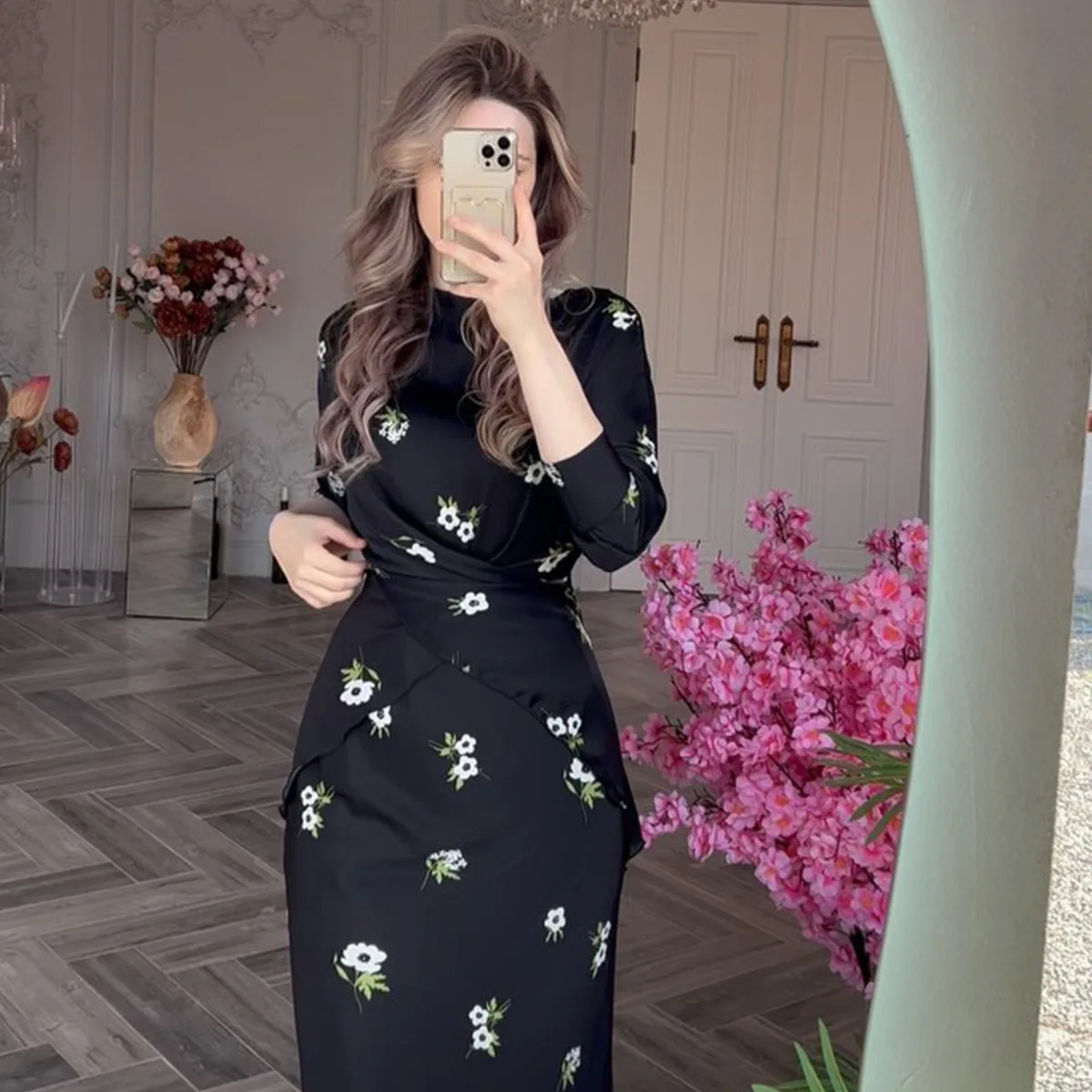 Marok kanis cher Kaftan für Frauen Kleider Party Jalabiya Blumen druck Vestidos Ramadan Eid lange Robe Dubai Islam arabische muslimische Abayas Image