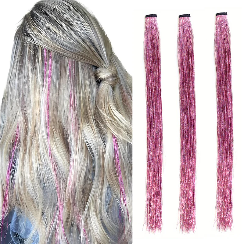 Haar Lametta Clip in 22 Zoll Glitter Lametta Haar verlängerungen hitze beständige Clip in Haar Lametta funkeln Fee Haar Zubehör Image