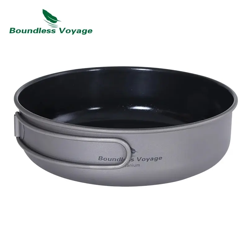 Boundless Voyage Antihaft-Bratpfanne aus Titan mit Keramikbeschichtung und Klappgriff, Outdoor-Camping-Picknick-Teller Image