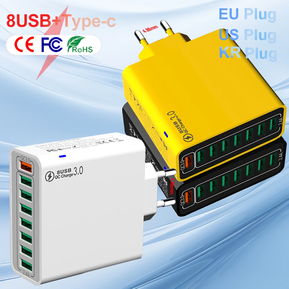 8 Ports USB-Ladegerät 150 W USB-Schnellladung für Mobiltelefone, Hochgeschwindigkeits-Schnelllade-Wandadapter für Huawei Xiaomi Samsung Image