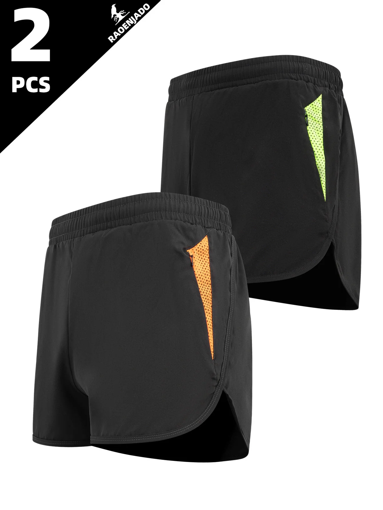 Herren-Laufshorts mit Reißverschlusstaschen, elastischer Taille, schwarze Gym-Shorts, atmungsaktives Material, Lauf- und Workout-Sportshorts, 2 Stück Image