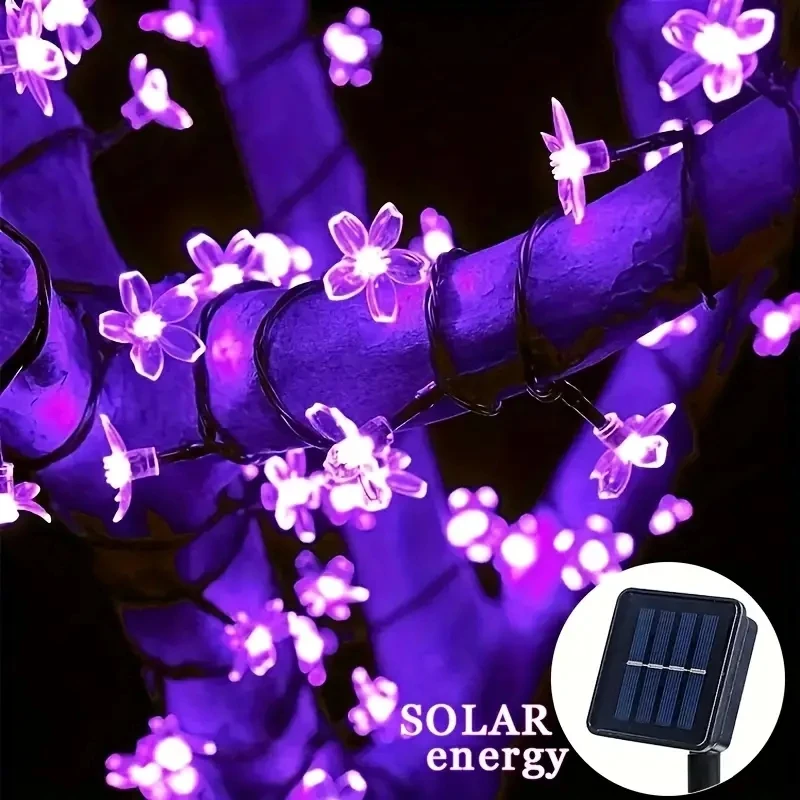 Lila Kirschblüte Halloween dekorative Solar Lichterkette im Freien wasserdichte Atmosphäre Fee Blume Gartenlampe