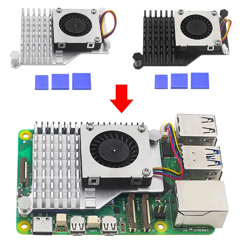 Für Raspberry Pi 5, aktiver Kühler, offizieller Lüfter, Kühlkörper, kompatibler Halter, Metall-Kühlkörper, Kühler, Kühler Image