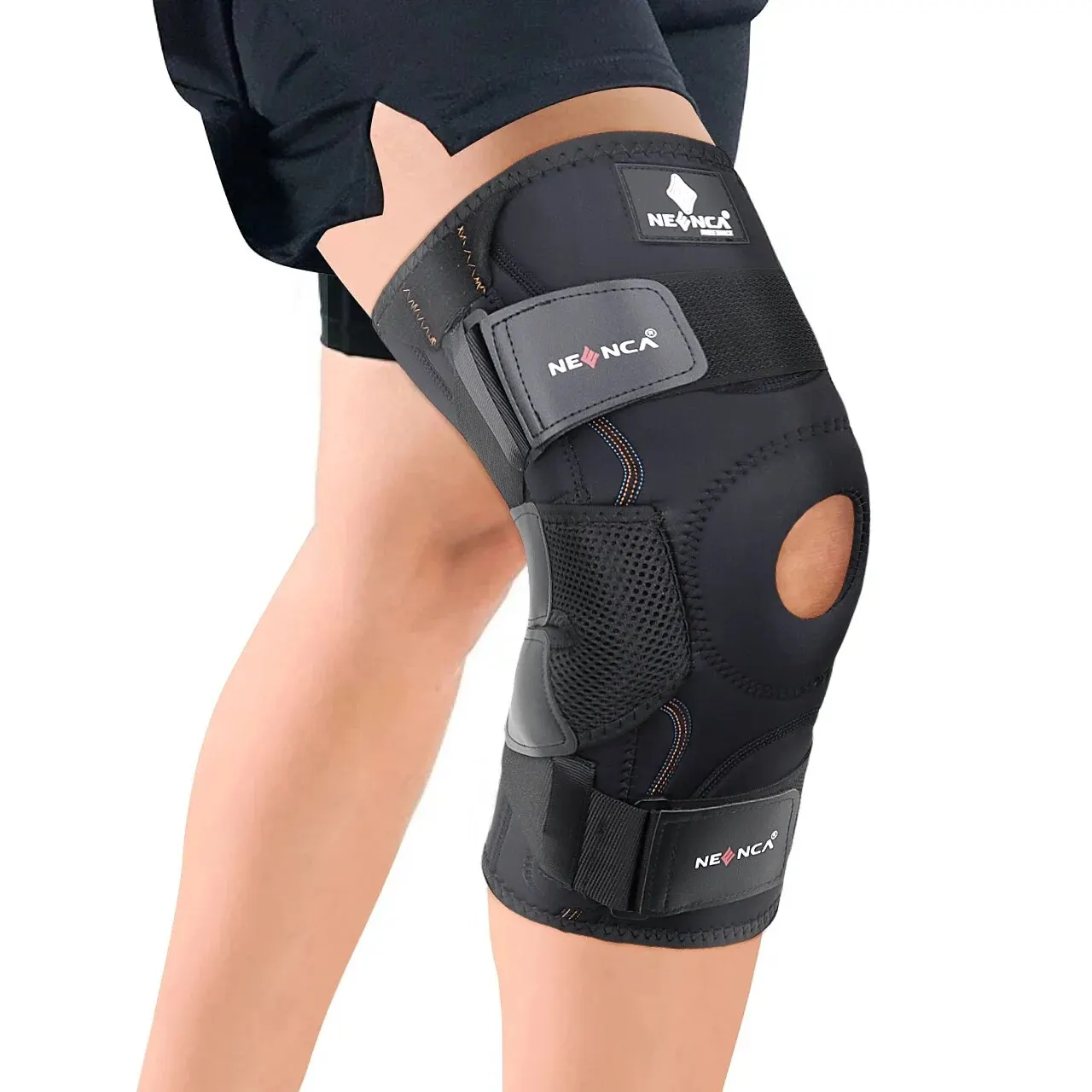 Klappbare Kniebandage für Knieschmerzen mit seitlichen Stabilisatoren, Damen und Herren, Knieschoner, Meniskusriss, Patella-Gel-Pads, Kniestütze, ACL MCL Image