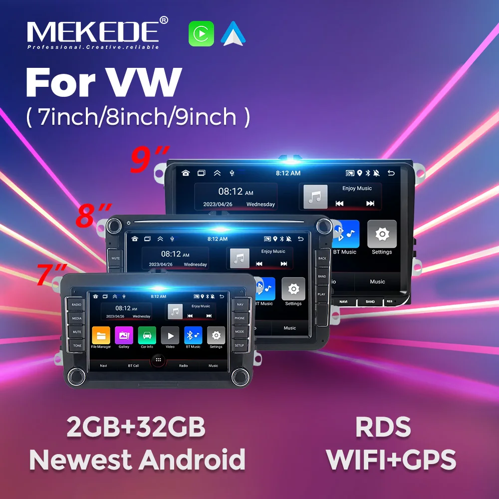 Mekede Auto Multimedia-Player drahtlose Carplay Android Auto 7 Zoll 8 Zoll 9 Zoll Bildschirm für VW Volkswagen Autoradio Stereo 2 Din DVD Image