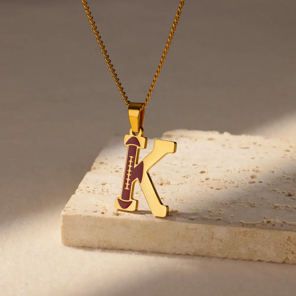 Charme Sport Rugby A-Z Anfangs buchstaben Anhänger Halskette für Frauen Edelstahl Gold Farbe Alphabet Halskette Hip Hop Schmuck