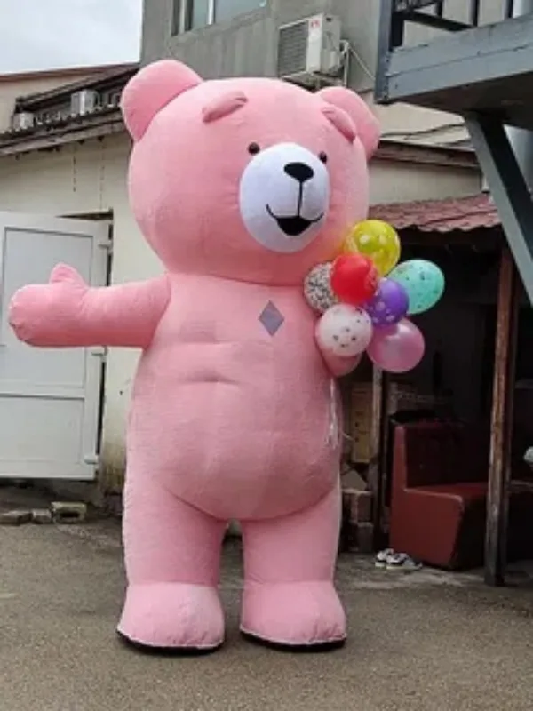 Aufblasbares rosa Teddybär-Maskottchen-Kostüm, Cosplay-Party-Kostüm, Karneval, Halloween, Weihnachten, Ostern, Erwachsene, Cosplay-Kostüm Image