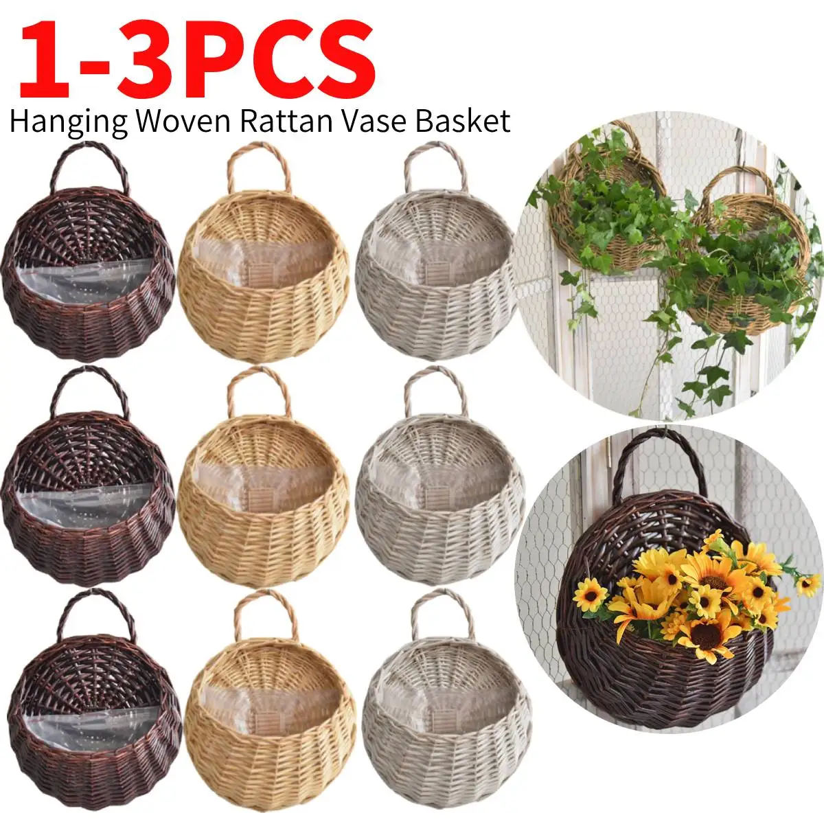 Wand Rattan Korb hängen Pflanzer Korb handgemachte Weide Blumentopf Hausgarten Balkon Dekor gewebte Rattan Vase Körbe