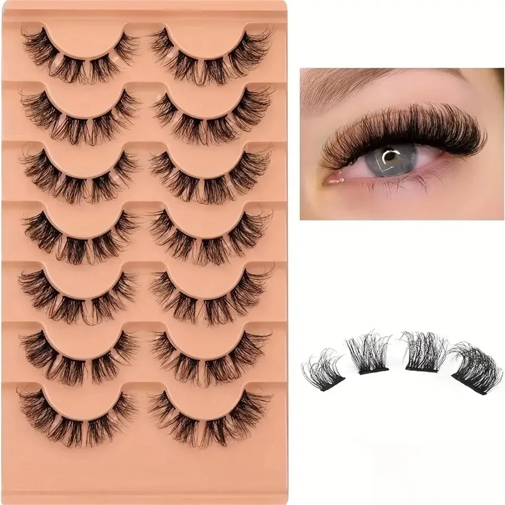 7 Paare natürliche Cluster Wimpern d Curl Wimpern verlängerung wispy einzelne Wimpern falsche Wimpern DIY Wimpern verlängerung Multi pack Image