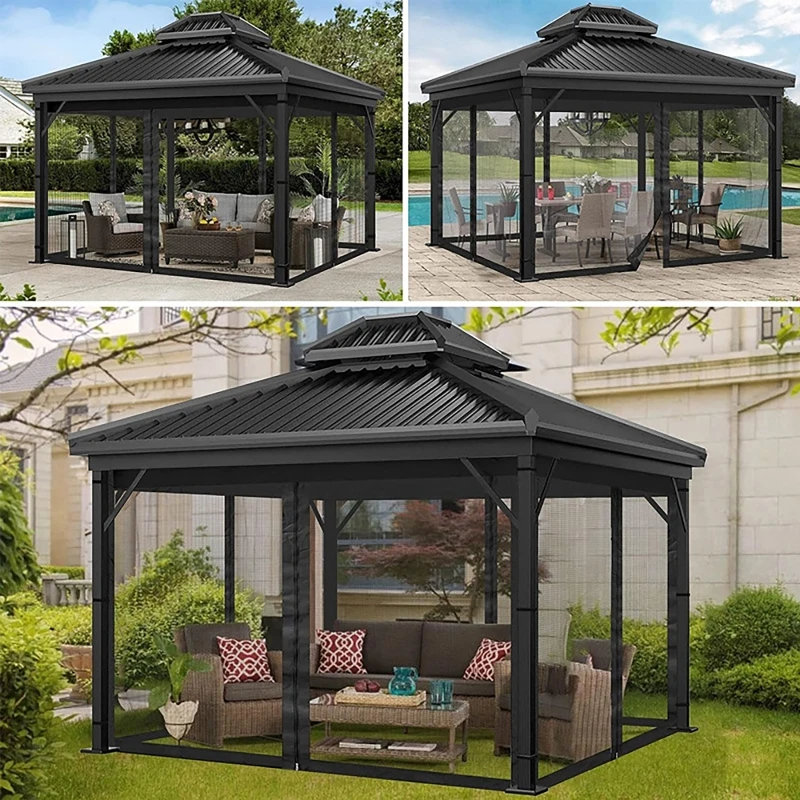 305 x 305 x 210 cm Outdoor-Pavillon, Moskitonetz, universelles Baldachin, Netzschirm, 4-türiger Seitenwandvorhang mit Reißverschlüssen für Garten, Terrasse Image