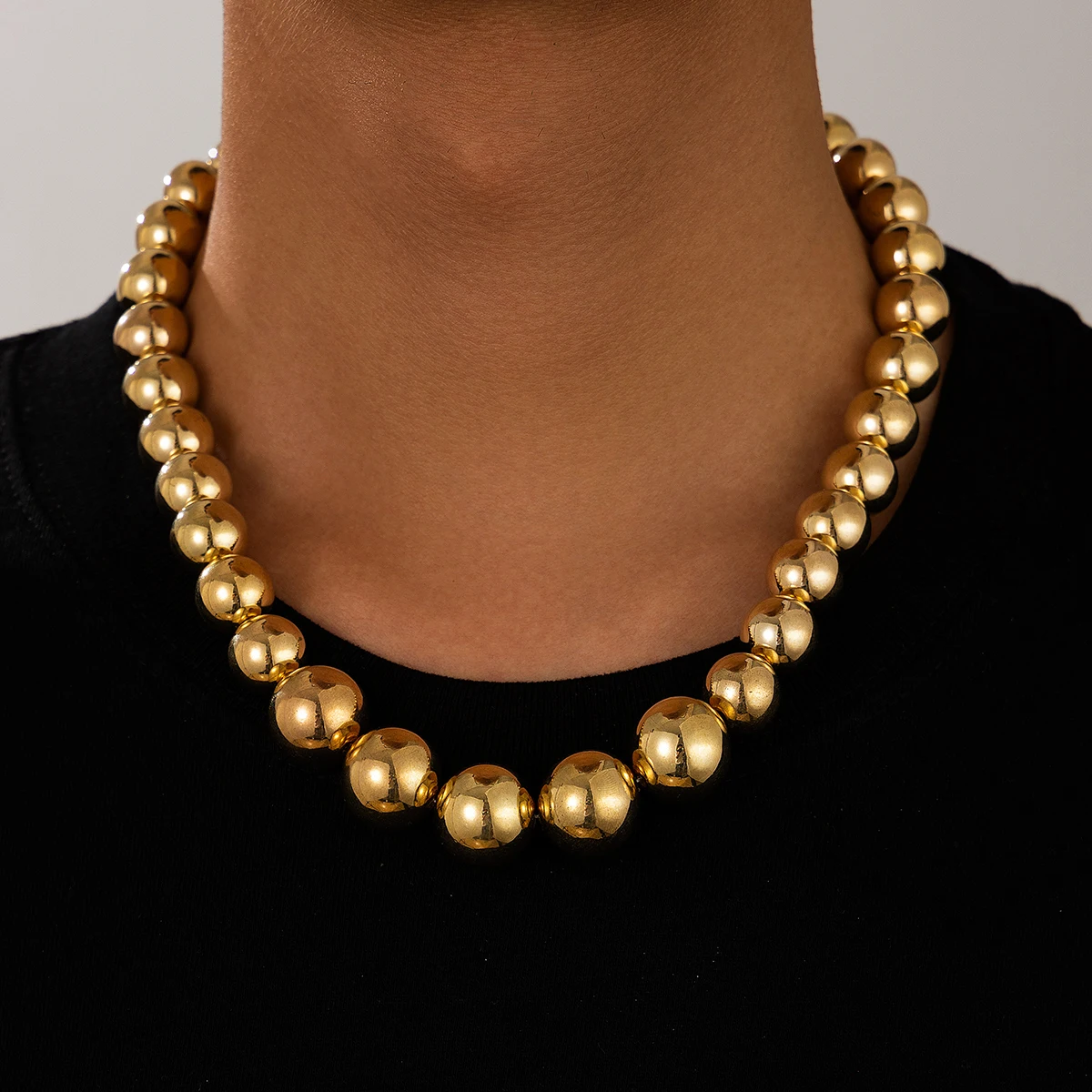 Lacteo Punk Große Gold Farbe Ball Perlen Ketten Halskette Für Männer Neue Trendy Charme Gothic Choker Halskette Mode Schmuck Geschenke