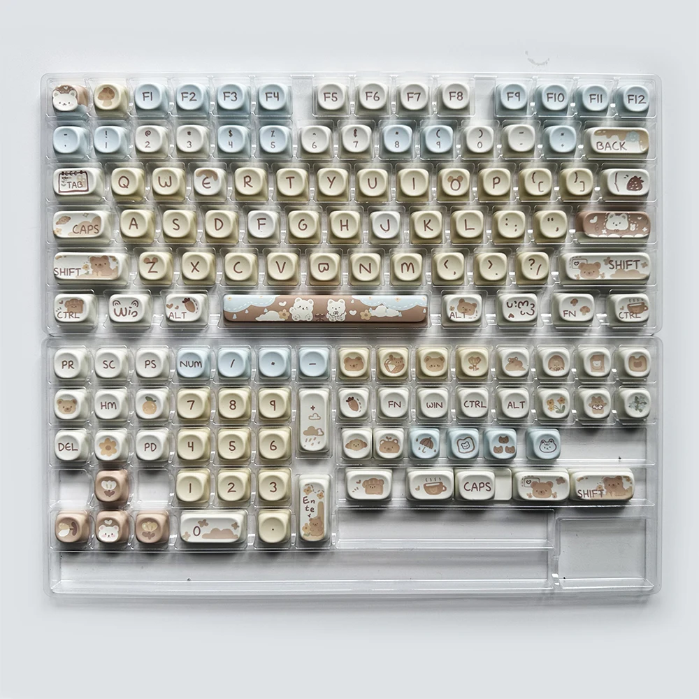 ZUOYA 132 Tasten Milchtee Bär Thema Tastenkappen MOA Profil PBT Tastenkappen Kit für 61/64/68/84/75/87 Tasten GMK67 mechanische Gaming-Tastatur Image