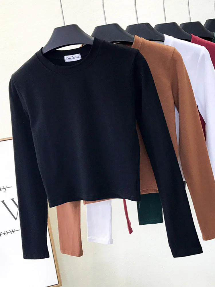 Sexy frauen Kleidung Oansatz Langarm Nabel Herbst Basis frauen Kleidung Mode Lässig Ropa Mujer Image