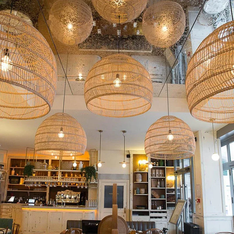 Bambus Korbgeflecht Lampenschirm Lampenabdeckungen Schirme Rahmen Dekoration Wohnzimmer Lichter Innen Holz Kronleuchter Pendelleuchten Natur