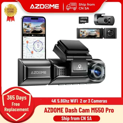 Upgrade AZDOME M550 Pro Car DVR Dash Cam 4K 5.8Ghz WiFi 2/3 Cameras Front/Cabin/Rear Cam GPS Night