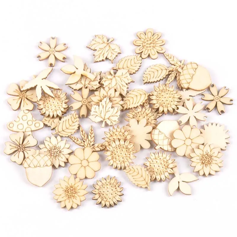 30pcs 25-30mm Holz DIY Zubehör natürliche Holz Sunflowr/Gras Scrap booking Handwerk Versch önerung für die Heim dekoration Image
