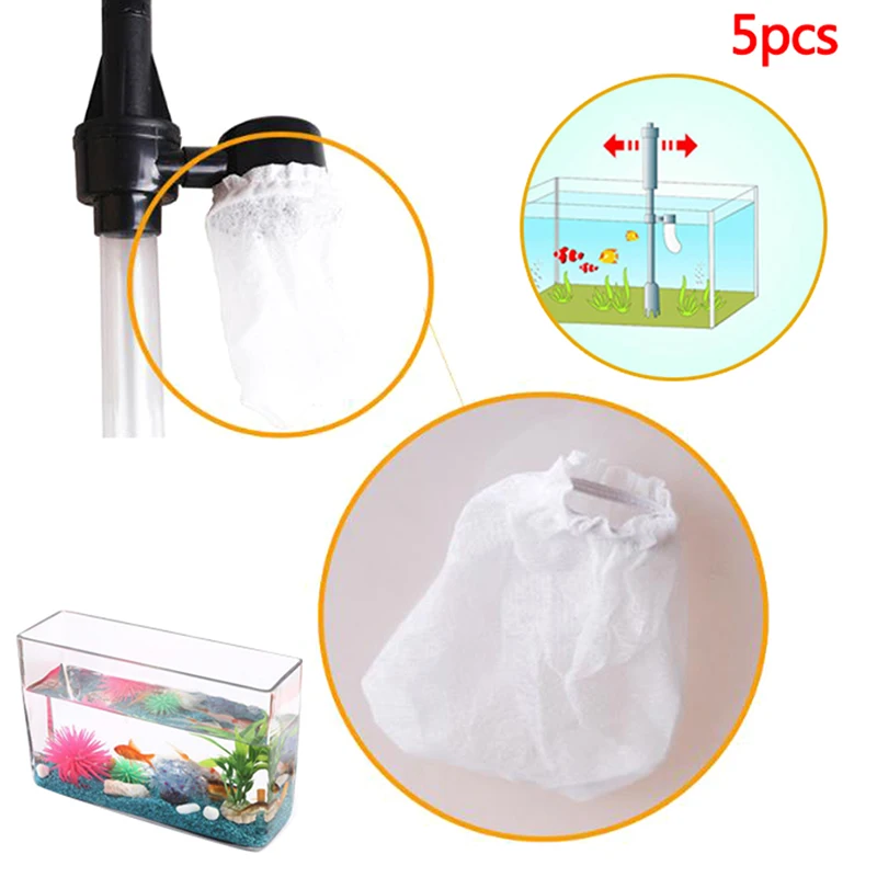 5 stücke einfach sauber filter mesh tasche für aquarium kies reiniger net tasche fisch tank wasser wechsler filter zubehör wieder verwendbare tasche Image