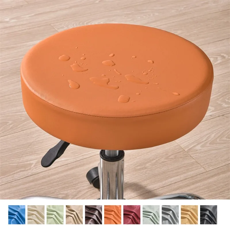 1pc Leder runde Hocker Abdeckung elastische Anti-Dirty Barhocker umfasst alle inclusive einfarbigen rotierenden Stuhl Schon bezug Home Hotel Image