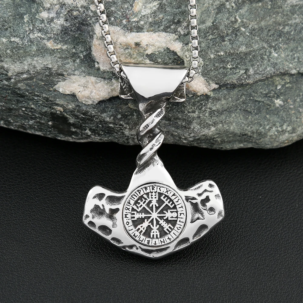 Neue Vintage nordic thors Hammer Anhänger Halskette für Männer Edelstahl Wikinger Kompass Halsketten Amulett Schmuck Geschenke Großhandel Image