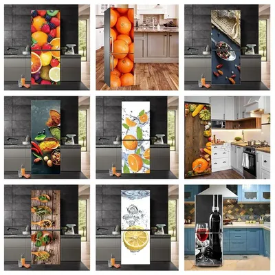 Obst-Gewürz-Muster-Aufkleber für Kühlschrank, selbstklebende Vinyl-Tapete, individuelle Wandbild, Image