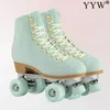 Frauen Quad Rollschuhe Double Line Skate Schwarz Grün Gelb Mode Patines Skating Stiefel Retro Skating Schuhe Größe 35-44