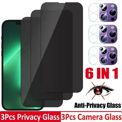 6 in1 Privatsphäre gehärtetes Glas für iPhone 14 13 12 11 15 Pro Max Kamera Displays chutz folie für iPhone 11 13 12 14 15 plus Pro Glas