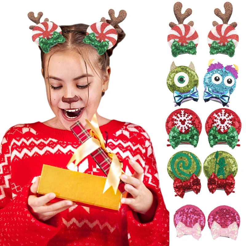 2024 Disney Weihnachten 2.8 "Mausohren Haars pangen für Kinder Pailletten Bogen Haarnadeln Mädchen Festival Party DIY Haarschmuck Image