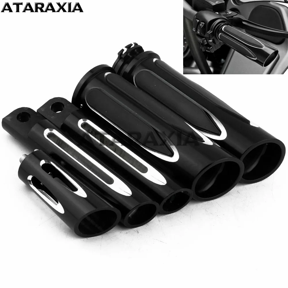 Motorrad Fußrasten Fußstütze + Schalthebel Pegs + Lenker Griffe Für Harley Touring Road King Sportster XL 883 1200 Dyna Softail V-Rod Image