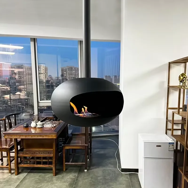 Hängender Kamin mit echter Flamme, Decke, eingebettete Heimdekoration, Ethanol-Kamin, fließloser, an der Wand montierter Bio-Ethanol-Kamin Image