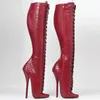 CACA 18 cm High Heels Ballettstiefel, Bühnenshow Pole Dance Schuhe, Sexy kniehohe Stiefel, Krokodilmuster Leder, Rot, individuelle Farben,