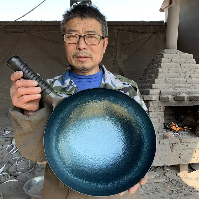 Zhangqiu Eisenpfanne, handgeschmiedeter Haushaltswok, unbeschichtete Wok, antihaftbeschichtete Pfanne, altmodischer Wok, Großhandel Image