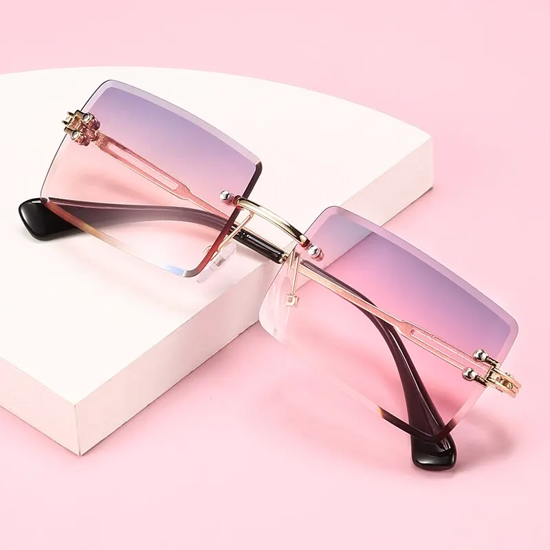 Vintage Mode 2021 neue Sonnenbrille randlose rahmenlose Rechteck farben Farbverlauf uv400 Sommer reisende Sonnenbrille für Frauen Image