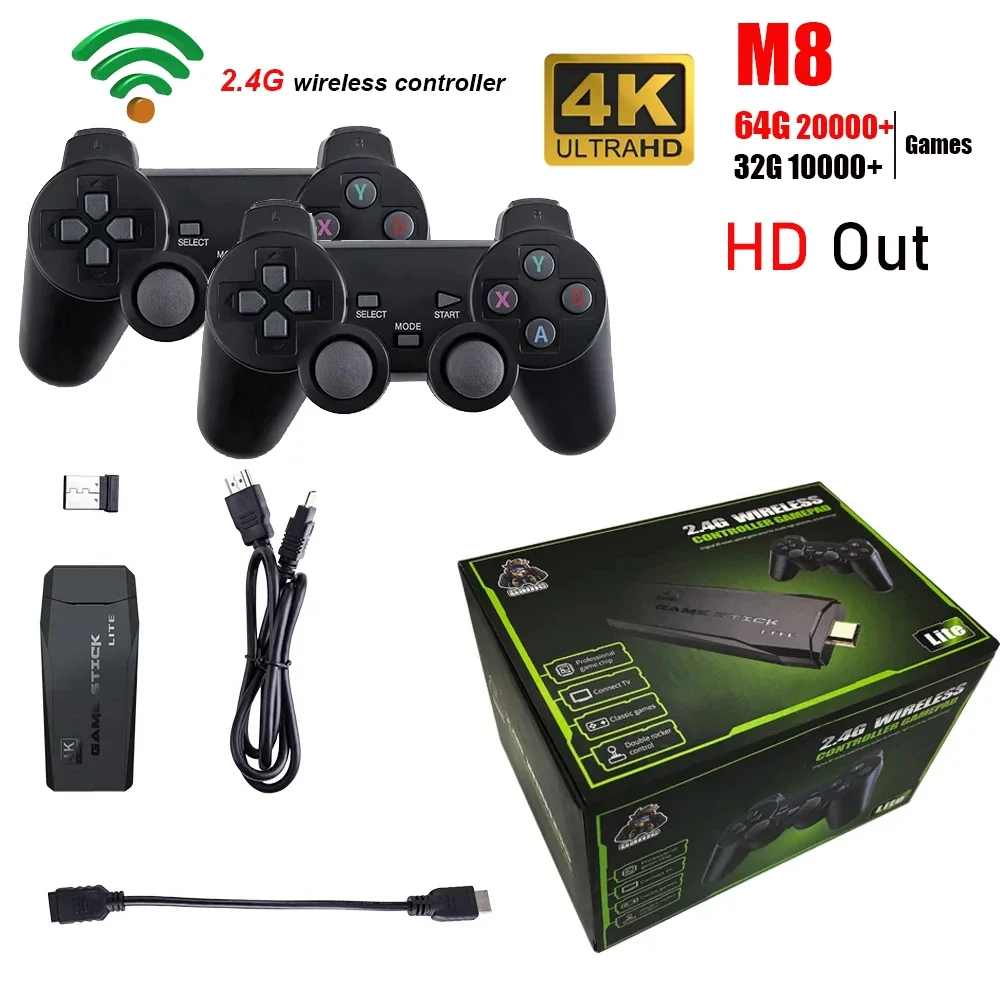 Boyhom 4k HD Videospiel konsole 2,4g Doppel Wireless Controller Game Player M8 Spiele 64GB Retro-Spiele Junge Weihnachts geschenke