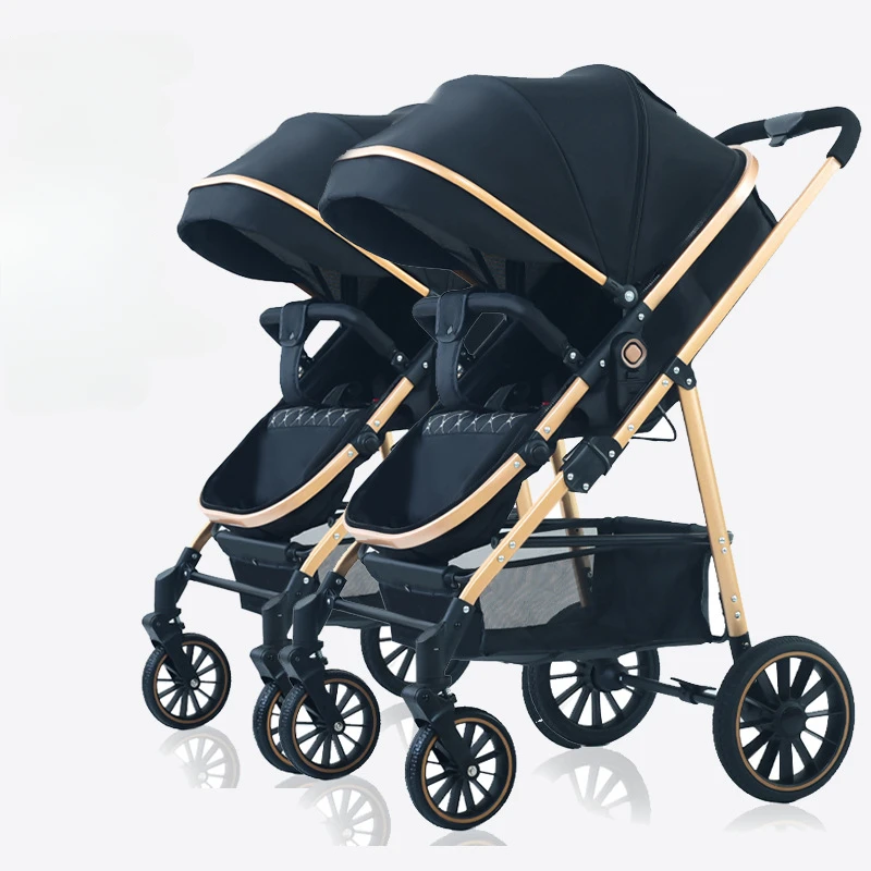 Neuer hoch aussehender Doppel kinderwagen verstellbare Rückenlehne abnehmbarer Doppel kinderwagen faltbarer Doppel kinderwagen Image
