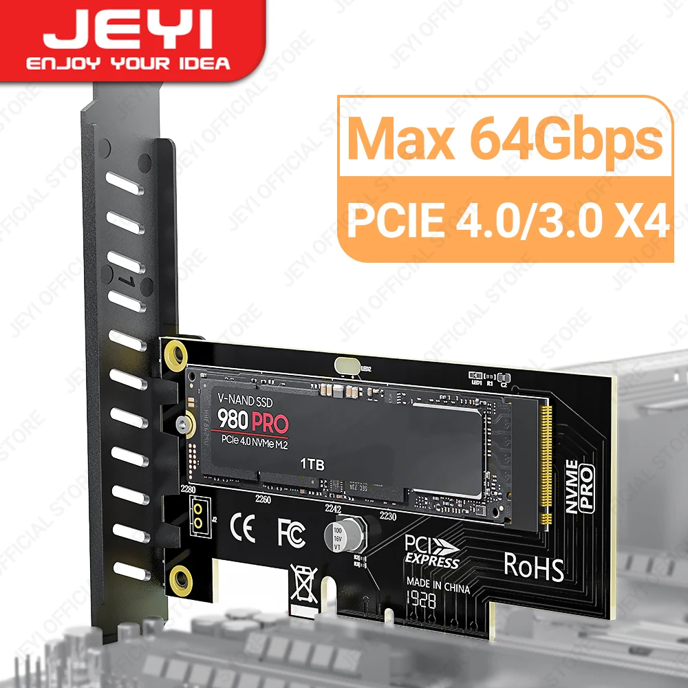 Jeyi m.2 nvme to pcie 4,0 3,0 ssd adapter, 64gbps pcie 4,0x4x8x16 erweiterungs karte für desktop pc, pci-e gen4 gen3 volle geschwindigkeit Image