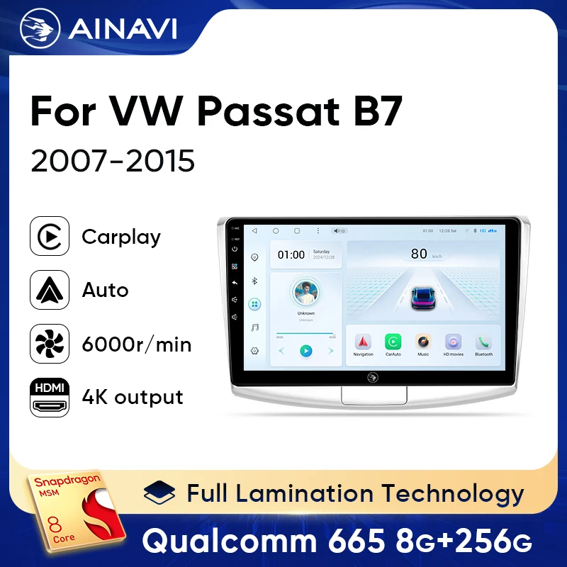 Ainavi Auto Radio Für Volkswagen VW Passat B7 B6 CC 2007-2015 Multimedia-Player Carplay Android Auto Stereo Android13 keine 2din DVD