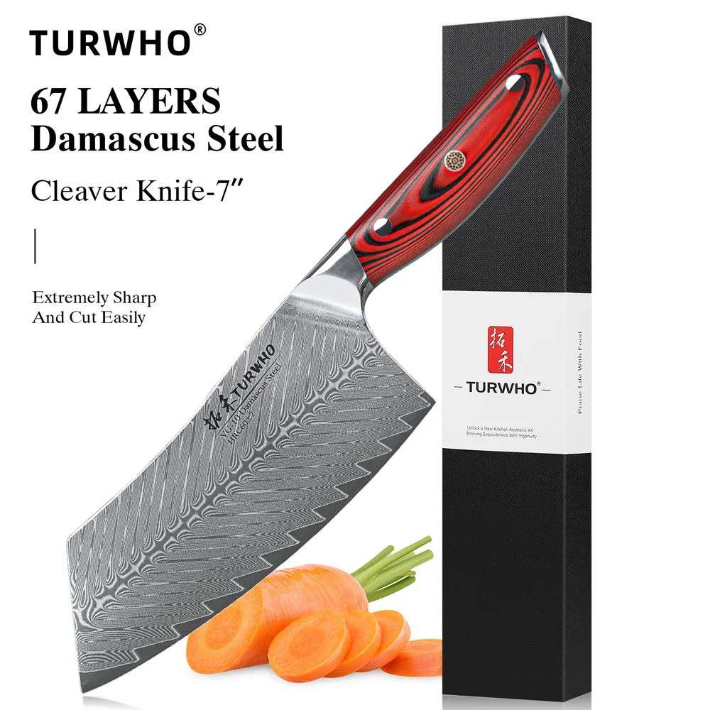 Turwho 7 "Hackmesser Damaskus Stahl japanisches Kochmesser scharfer Metzger geschnittenes Fleisch Gemüse Nakiri profession elle Küchenmesser Image