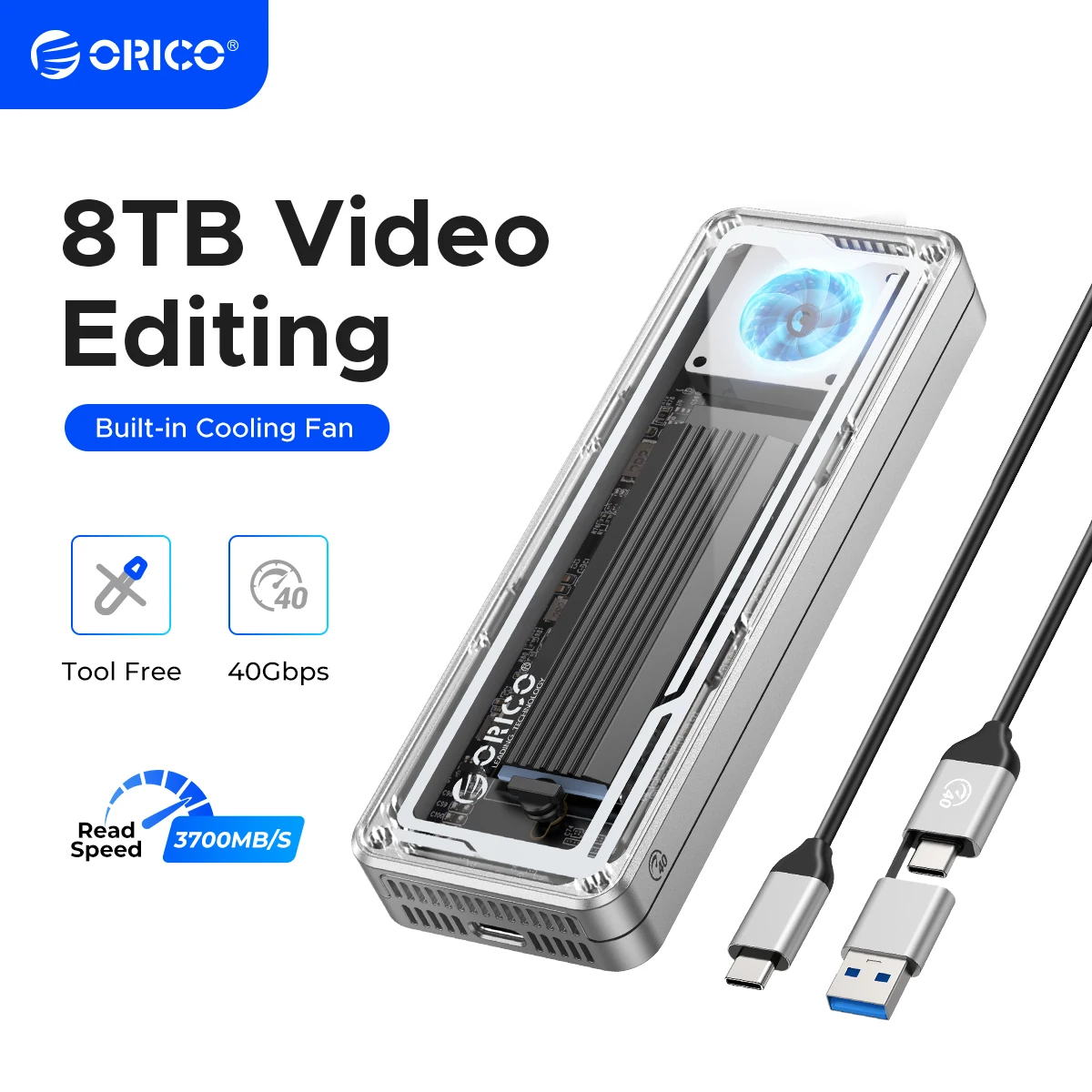 ORICO 40 Gbit/s USB4 M.2 SSD-Gehäuse 8 TB mit Lüfter PCIe4.0 NVME-Gehäuse Aluminium kompatibel Thunderbolt 3/4 für Mac Image