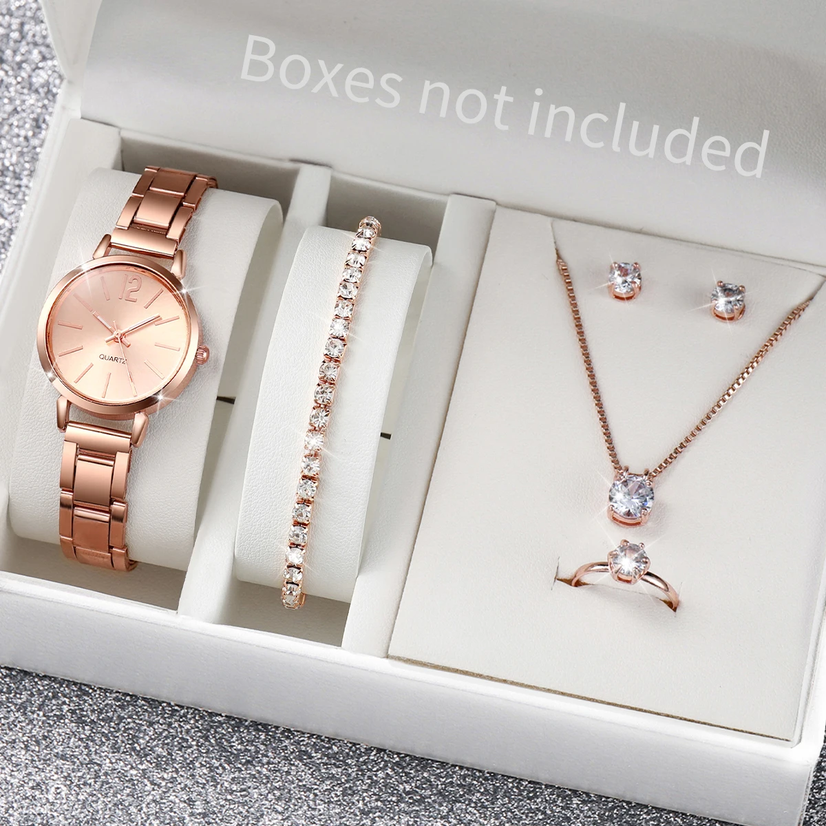 6 Teile/satz frauen Uhr Mode Edelstahl Band Analog Quarz Uhren Diamant Schmuck Set (Ohne Box) Image