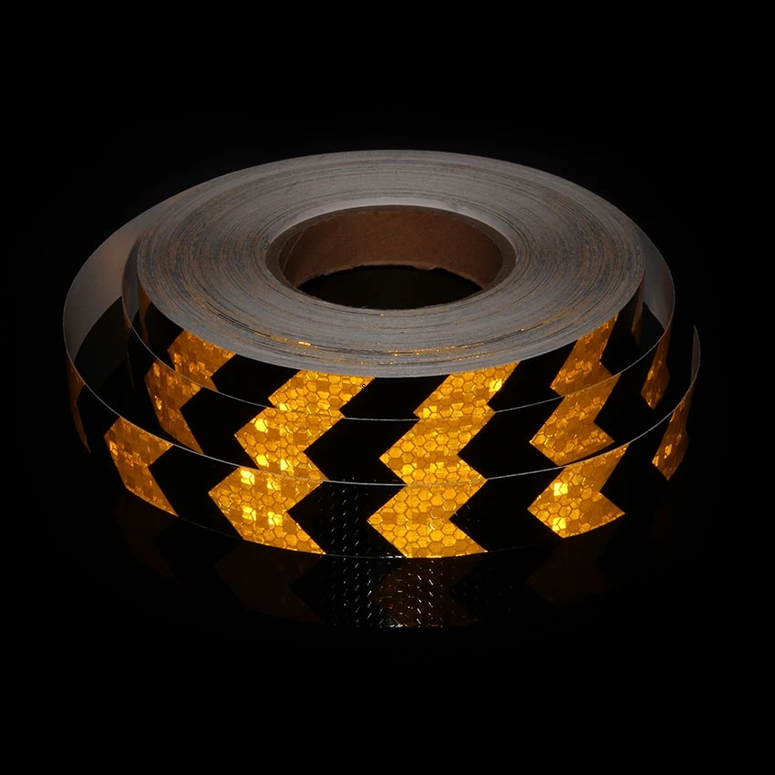 2,5 cm * 5m reflektierende Fahrrad aufkleber schwarz-gelber Pfeil wasserdichte selbst klebende Sicherheits warnbänder Außen reflektoren für LKWs Image